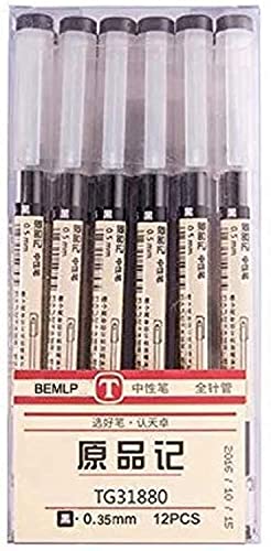 BEMLP Gel Ink Pen Extra Fine Point Pens Ballpoint Pen 0.35mm Black for Japanese Office School Stationery Supply 12 Pieces