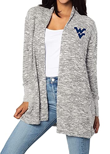 Chicka-d West Virginia Mountaineers Women's Cozy Fleece Cardigan Heather Grey, Large