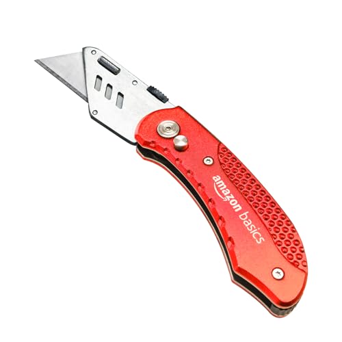 Amazon Basics Folding Utility Knife Box Cutter Red
