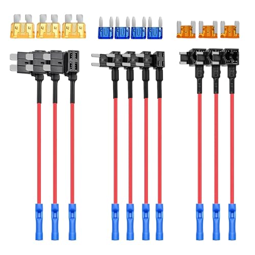 Nilight - 50040R 12V Car Add-a-Circuit Fuse Adapter with Standard and Mini TAP Profile TAP Blade Fuse for Cars Trucks Boats, 10 Pack Fuse Holder-3 types, 2 Years Warranty,Blue, Red, Black