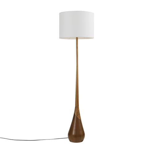 Globe Electric Novogratz x Globe Harrington 65" Floor Lamp, 2-Tone Faux Wood Base, White Fabric Shade, Socket Rotar