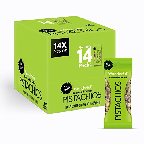 Wonderful Pistachios No Shells, Roasted & Salted Nuts, 0.75 Ounce Bag (Pack of 14), Protein Snacks, Vegan Snacks, On-the-Go, Individual Snacks for Adults, Stocking Stuffers