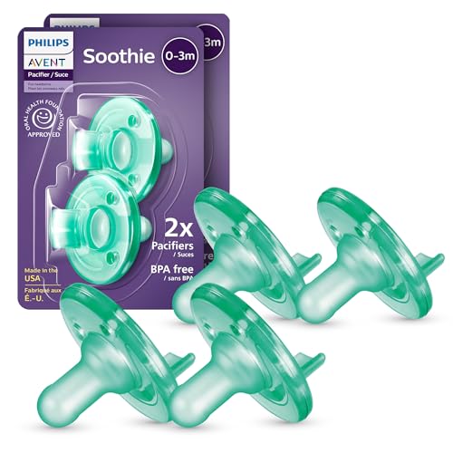 Philips Avent Soothie Baby Pacifiers - 100% Silicone Pacifiers for Babies 0-3 Months, One-Piece Design, BPA-Free, Ext...
