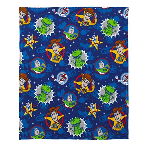 Disney Toy Story 4 - Blue, Green, Yellow & Red Super Soft Plush Toddler Blanket, Blue, Green, Yellow, Red