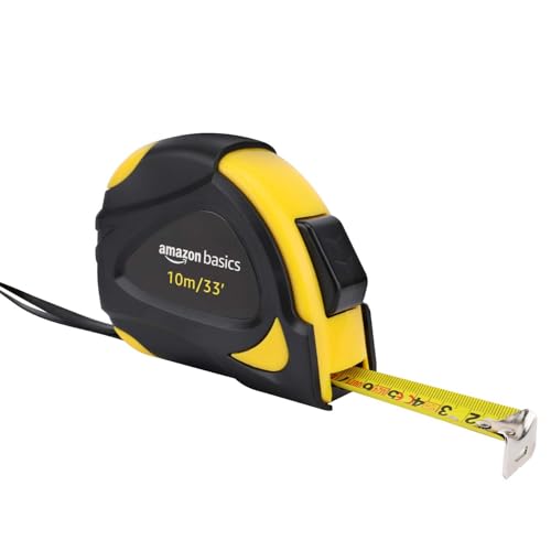 Amazon Basics Self-Locking Tape Measure, 33 feet (10 m), Inch/Metric Scale, MID Accuracy, Black, YellowCrescent Lufkin 
