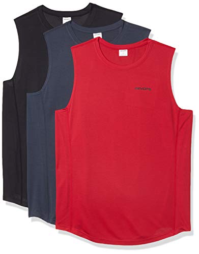 DEVOPS 3 Pack Sleeveless Men's Muscle Shirts Dry Fit Tank Top (Medium, Black/Charcoal/Red)