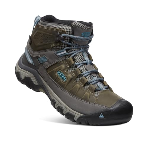 KEEN Women's Targhee 3 Mid Height Waterproof Hiking Boots, Magnet/Atlantic Blue, 8.5