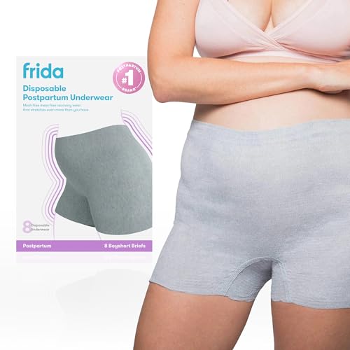 Frida Mom Postpartum Underwear, Disposable Boyshort Panties, Seamless, Stretch Support, New Mom Essentials, Size Petite (Waist 23"-34"), Pack of 8