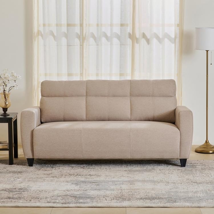 Helios Emily 3-Seater Fabric Sofa | Sofa for Living Room | Solid Wood | Beige | 1 Year Warranty