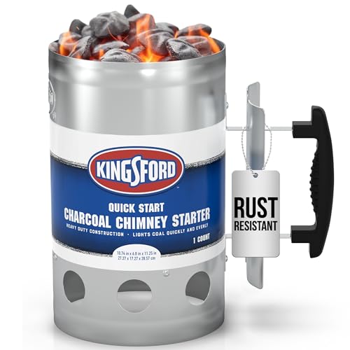 KINGSFORD Heavy Duty Deluxe Charcoal Chimney Starter, Large Capacity Zinc Steel BBQ Fire Starter with Heat Shield and St
