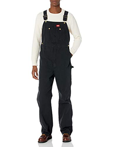 Dickies Mens Bib Overalls, Rinsed Black, 34W x 32L US