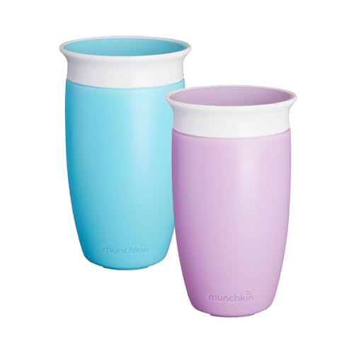 Munchkin Miracle 360 Cup, Baby and Toddler Sippy Cup, Ideal Sippy, Water and Weaning Cup 12+ Months, 10 oz/ 296 ml, 2 Pack, Purple & Blue