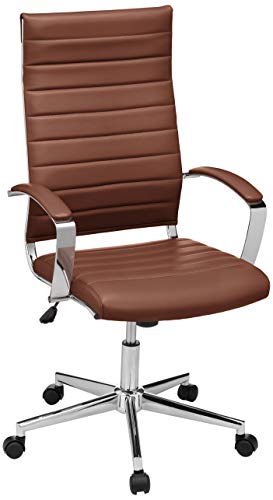 Amazon Basics Chefsessel mit hoher Rückenlehne, geripptes Puresoft-Kunstleder, Chromdetails, bis 150 kg, Schwarz