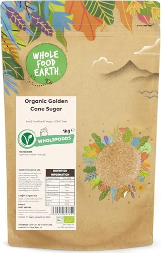 Wholefood Earth Organic Golden Cane Sugar 1kg Raw | Unrefined | Vegan | GMO Free | Certified Organic
