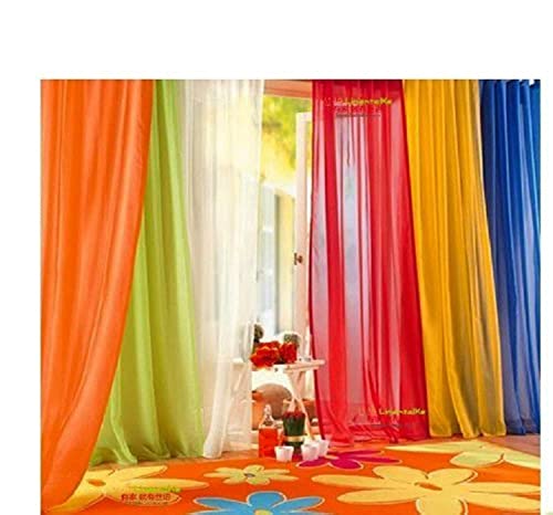 6 Piece Rainbow Sheer Window Panel Colorful Backdrop Bright Curtains Set for Playroom, Nurseries, Bedroom & more Lime, Orange, Red, Purple, Bright Yellow, Navy drapes- 84 inch Long Panels