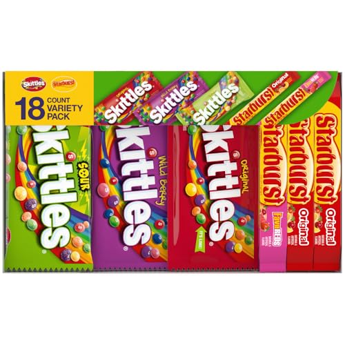 SKITTLES & STARBURST Halloween Candy Assorted Variety Pack, Full Size Candies for Halloween Party, Trick of Treat, Fall Snacks and More, 37.05 oz (18 Count) Bulk Box