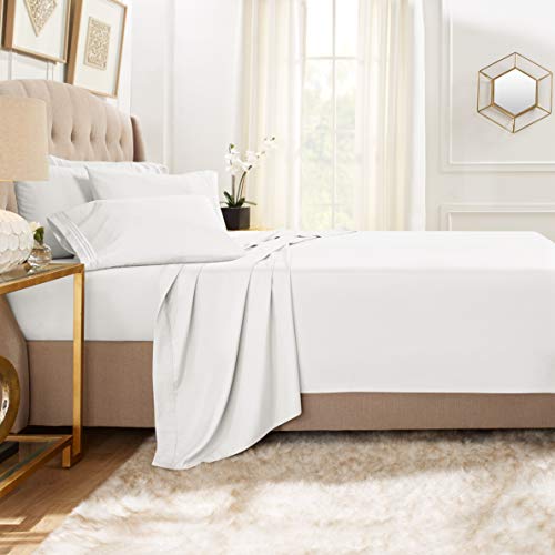 Clara Clark Flex Top King Sheets, 6 Piece Set - Hotel Luxury Sheets for Top Split King Bed, Super Soft Bedding Set, Head Split King White