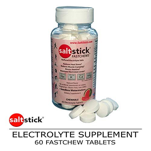 SaltStick FastChews Electrolytes - 60 Chewable Electrolyte Tablets - Watermelon - Salt Tablets for Running, Fast Hydration, Leg Cramps Relief, Sports Recovery - Non-GMO, Vegan, Gluten Free