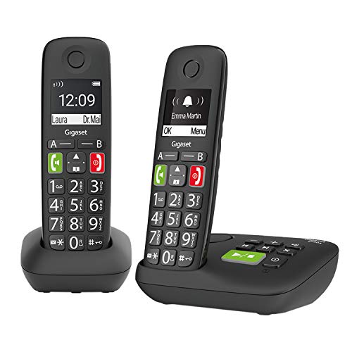 (-37%) Gigaset E290A DUO - 2 Schnurlose Senioren DECT-Telefone mit Anrufbeantworter - große Tasten, Zielwahltasten für wichtige Nummern, Verstärker-Funktion für lautes Hören, schwarz [Deutsche Version]
