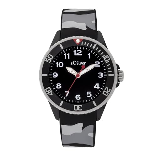 (-39%) s.Oliver Kinderuhr - Rund - Schwarz - 38 mm - Uhr aus Kunststoff mit Quarzwerk am Silikonband mit Dornschließe - Analoge Armbanduhr - 5 ATM wasserdicht - Kratzfest