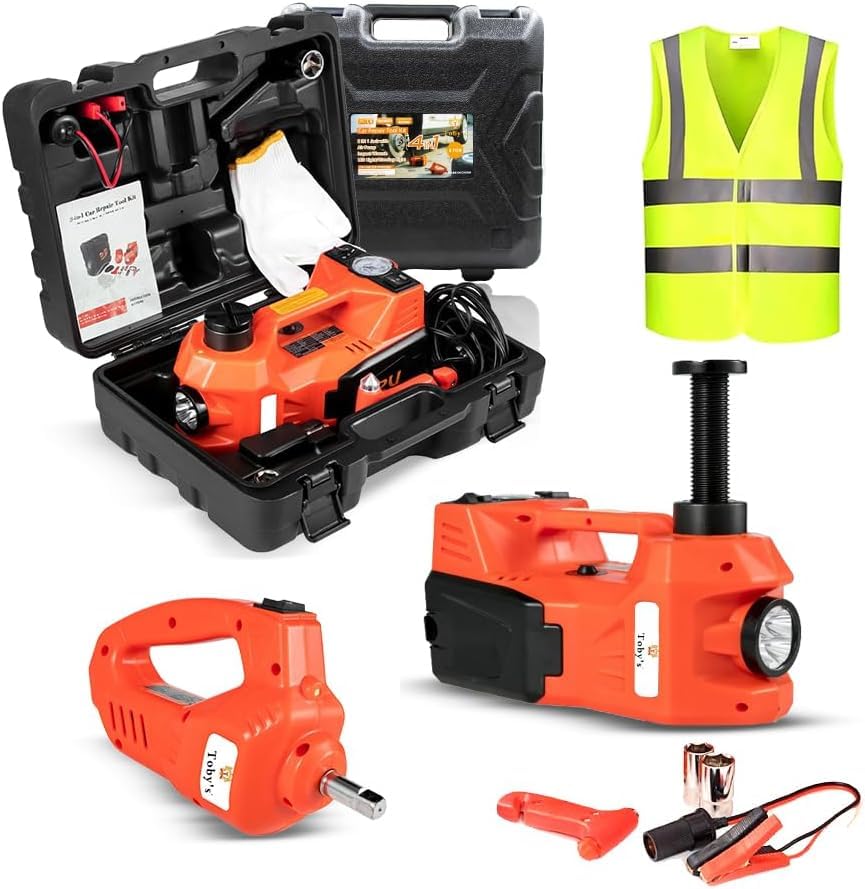 E-HEELP Electric Car Jack Kit 5Ton 12V Hydraulic Car Jack Lift (Lifting Range: 6.1~17.7 inch) with Electric Impact Wrench for SUV MPV Sedan Truck Change Tires Garage Repair
