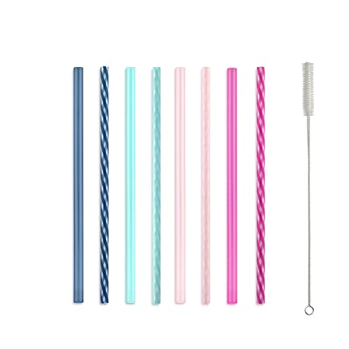 Ello Impact 8 Pack Reusable Plastic Straws, Dishwasher Safe, BPA-Free with Cleaning Brush,Rosewater