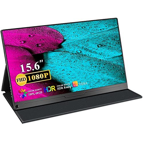 UPERFECT Portable Monitor, 15.6" IPS HDR 1920X1080 FHD Eye Care Travel Screen USB C Gaming Monitor, Dual Speaker External Monitor HDMI Type-C VESA for Laptop PC Phone w/Case