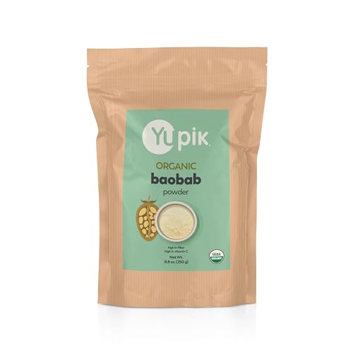 Yupik Organic Baobab Powder 8.8 oz, USDA Certified, Non-GMO, Vegan, Gluten-Free, Kosher, High in Fiber, Tart Superfood for Smoothies, Juices & Baking