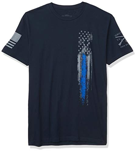 Grunt Style Blue Line Flag Men's T-Shirt (Large, Navy)
