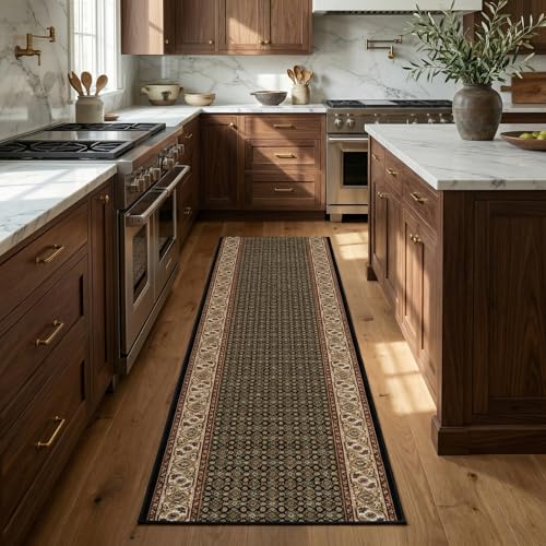 Rug Branch Faris Persian Washable Indoor Runner Rug 3' x 13' Black & Beige