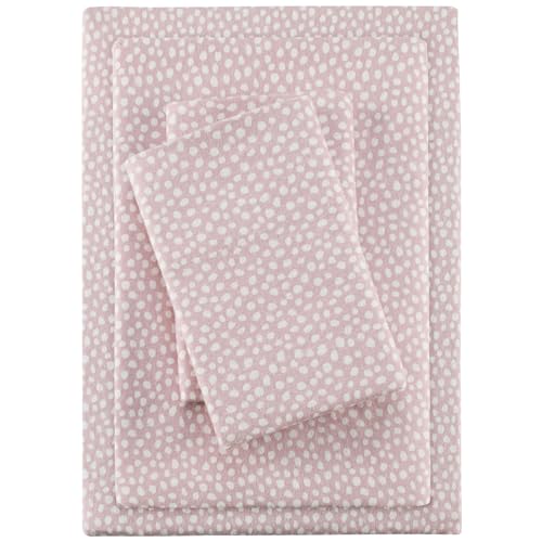 SLEEP PHILOSOPHY True North Cozy Flannel Warm 100% Cotton Sheet - Novelty Print Animals Stars Cute Ultra Soft Cold Weather Bedding Set, Queen, Blush Dots 4 Piece