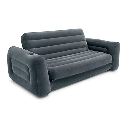 Intex Aufblasbares Camping-Sofa, Queen-Size-Bett, ausziehbar, Futoncouch mit 3 Schnellaufblas- und Luftablassventilen, 203,2 x 231,14 x 66,04 cm, Anth