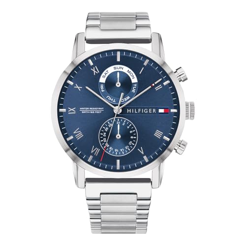 🔥 STARKER PREIS (-44%) Tommy Hilfiger Multi Zifferblatt Quarz Uhr für Herren mit Silbernes Edelstahlarmband - 1710401