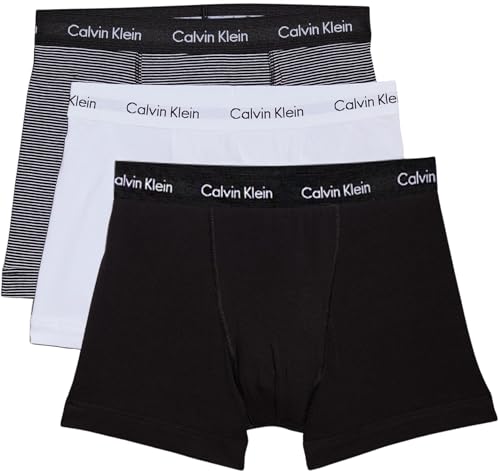 (-34%) Calvin Klein Herren 3er Pack Boxershorts Trunks Unterwäsche, Mehrfarbig (White/B&W Stripe/Black), S