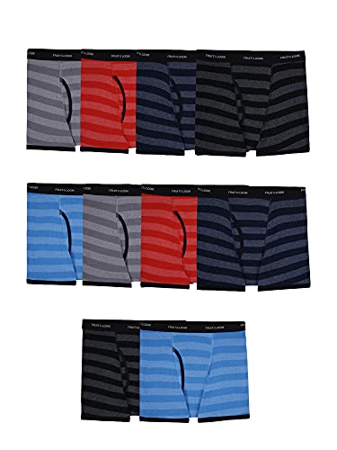 Fruit of the Loom Tag Free Cotton Boxer Briefs, Boy-10 Pack-Traditional Assorted Briefs, Large