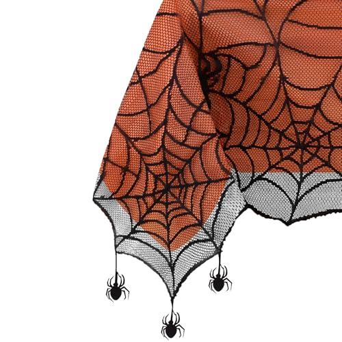 Elrene Home Fashions Crawling Spider Halloween Tablecloth Lace Lined with Removable Orange Plastic Liner, 60" x 84" Rectangle, Orange & Black