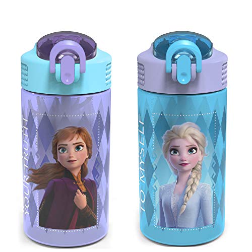Zak Designs Disney Frozen 2 Kids Water Bottle with Spout Cover and Carrying Loop, Durable Plastic, Leak-Proof Water Bott