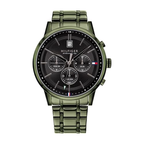 🔥 STARKER PREIS (-31%) Tommy Hilfiger Herren-Multifunktions-Quarzuhr - 3-Zeiger-Werk, Grünes Edelstahlarmband, Schwarzes Sonnenstrahl-Zifferblatt, Wasserbeständig bis 5ATM - 1791634