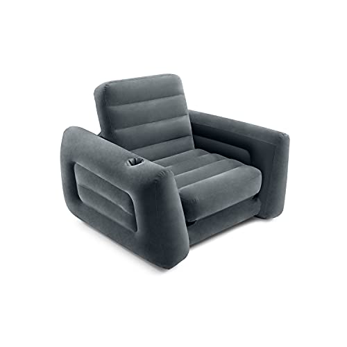 Intex 66551EP Inflatable Pull-Out Chair: Built-in Cupholder – Velvety Surface – 2-in-1 Valve – Folds Compactly – 80" x 91" x 26"
