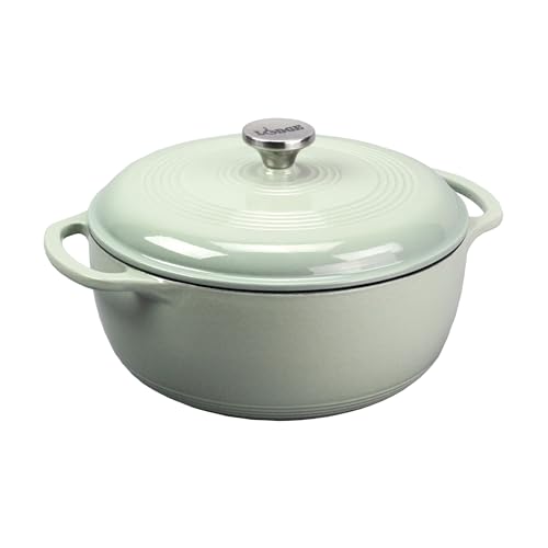 Lodge 6 Quart Enameled Cast Iron Dutch Oven with Lid – Dual Handles – Oven Safe up to 500° F or on Stovetop - Use to Marinate, Cook, Bake, Refrigerate and Serve – Desert Sage