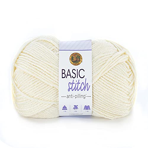 Lion Brand Yarn Basic Stitch Anti-Pilling Knitting Yarn, Yarn for Crocheting, Ecru, 185 yards (Pack of 1)