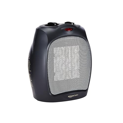 Amazon Basics Ceramic Space Heater, Portable Indoor Heating Solution, With Overheat and Tip-Over Protection, Thermostat,