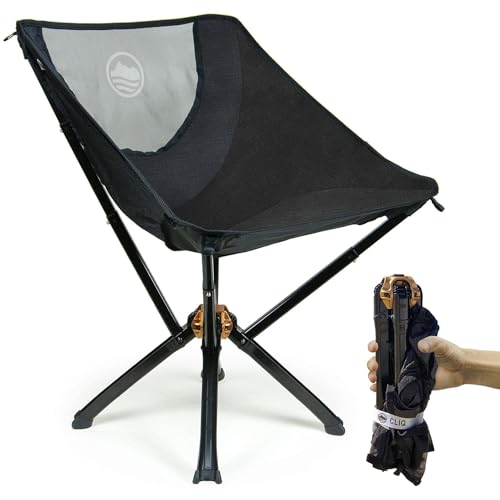 CLIQ Portable Chair Version 1.0 - Collapses to Size of Water Bottle - Lightweight Folding Chair for Camping - Outdoor Chair Supports 300 Lbs - Camp Chair Outdoor Adventures - Black