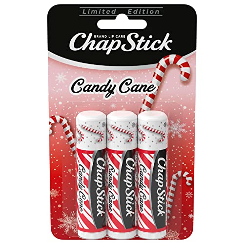 ChapStick Lip Balm, Candy Cane, 3-Count – Fresh & Minty Lip Moisturizer, Stocking Stuffer, 0.15 Oz Ea
