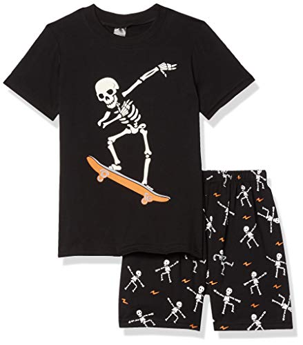 MyFav Big Boys Glow in Dark Skull Pjs Sleepwear Summer Pajama Shorts Sets, Skateboard, 8 Years