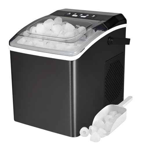 Koolatron Ice Makers Countertop Portable Ice Machine 2 Sizes Bullet Ice Cubes Ready in 6 Mins 26.5lbs/Day with Ice Scoop and Basket Digital Controls LED Indicators for Parties/Home/Office/Bar, Black