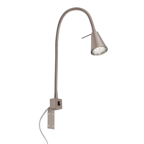 (-38%) BRILONER - LED Leselampe mit Schalter am Gehäuse, schwenkbar, GU10 4,7W, 400lm, warmweißes Licht, Wandleuchte Innen, Wandlampe, Bettlampe, Lampe Bett, Leselicht, Nachttischlampe, 40,3 cm, Matt-Nickel