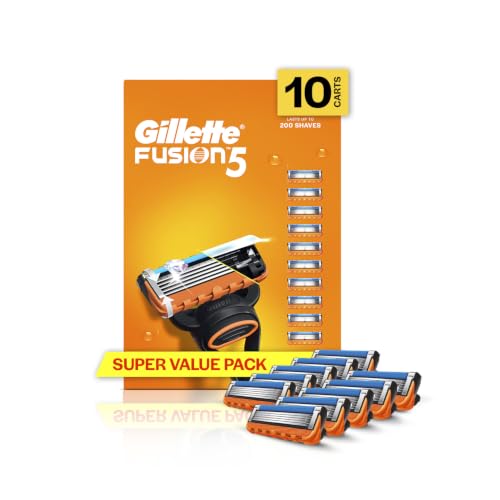 Gillette Fusion 5, Shaving Razor Blades For Men | 10 Cartridge, Super Value Pack | 10 Cartridges Last Up-To 200 Shaves | For Your Perfect Shave And Pe