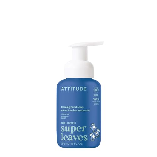 ATTITUDE Foaming Hand Soap for Kids, EWG Verified, Dermatologically Tested, Plant- and Mineral-Based Ingredients, Vegan, Blueberry, 10 Fl Oz