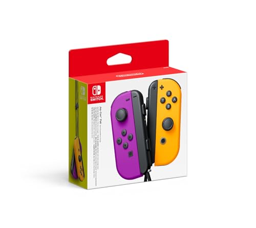 Nintendo Joy-Con Manettes Violet Néon/Orange Néon avec Dragonnes